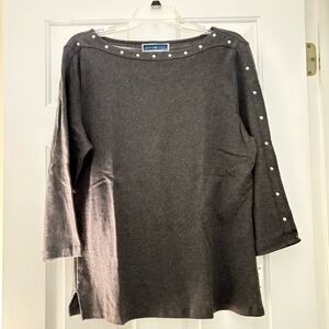Scott Charcoal Long Sleeve Top with Pearl Details